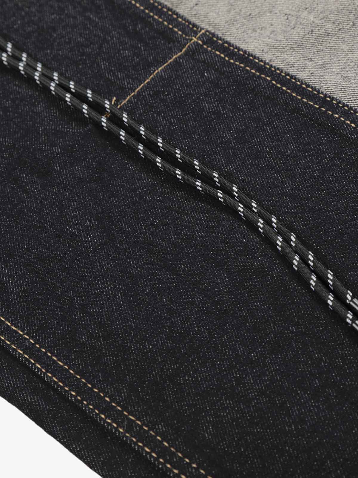 Denim Patchwork Wide Leg Pants with Leopard Star Charm and Side Pockets 