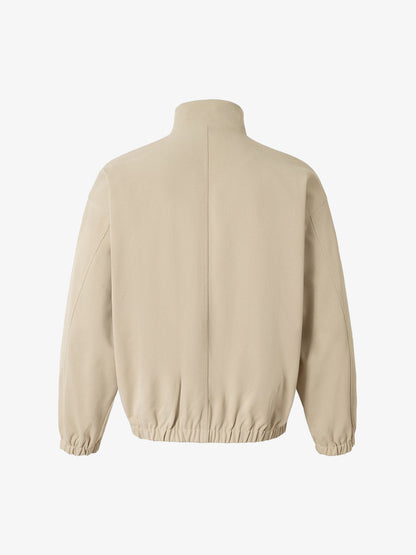 Beige High-Collar Zip-Up Jacket with Functional Pockets - Perfect for Casual and Outdoor Activities 