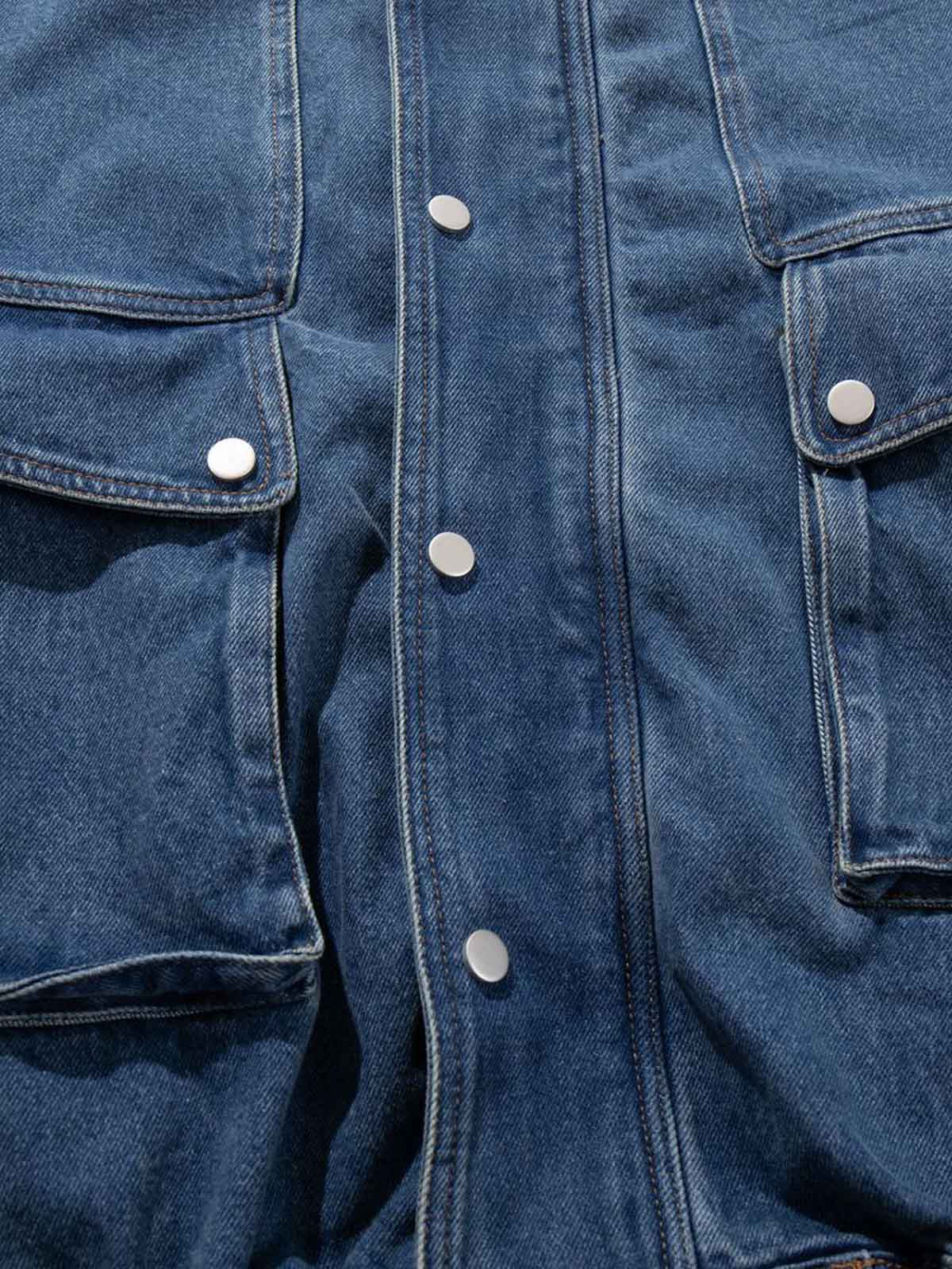 Metal Buckle Paneled Denim Jacket