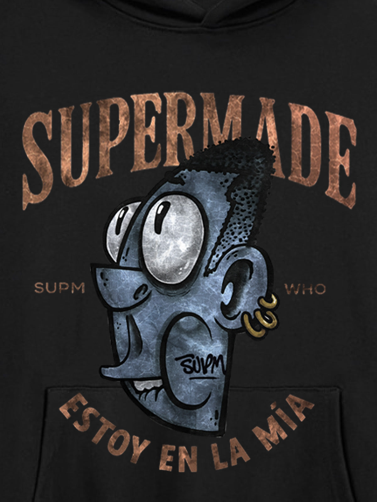 Thesupermade Street Trend Cool Blue Cartoon Big Head Hooded Sweatshirt 