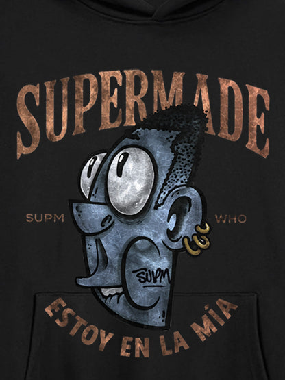 Thesupermade Street Trend Cool Blue Cartoon Big Head Hooded Sweatshirt 