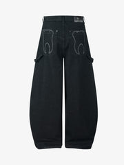 Gothic Graphic Raw Denim Baggy Barrel Jeans