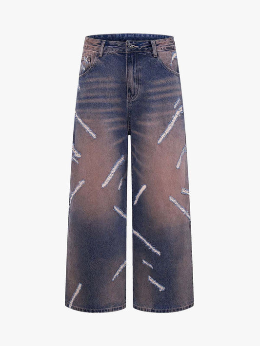 Slash Distressed Washed Denim Jeans 