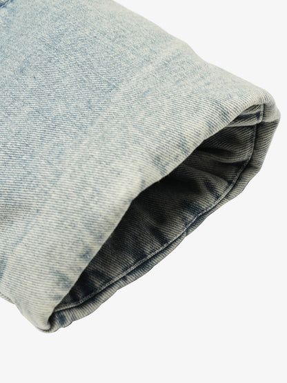 Retro Washed Denim Faux Fur Collar Quilted Jacket 