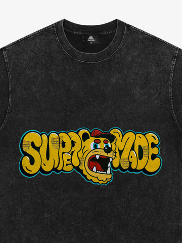 Street Graffiti Trendy Tiger Head Font T-Shirt 