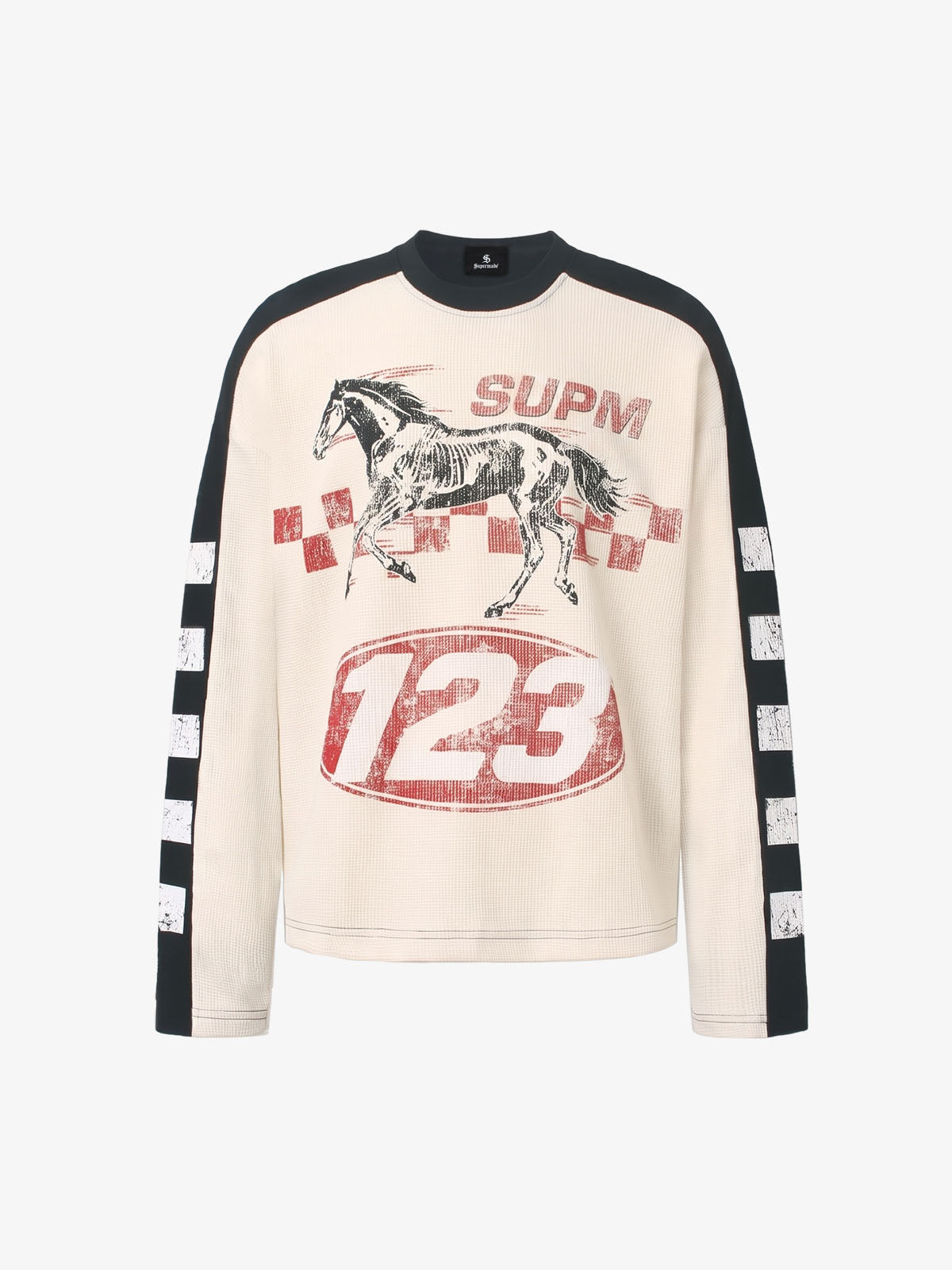 Biker Graphic Color Block Waffle Long Sleeve Tee
