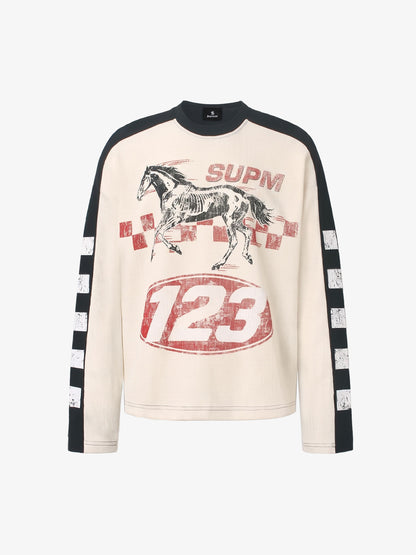 Biker Graphic Color Block Waffle Long Sleeve Tee