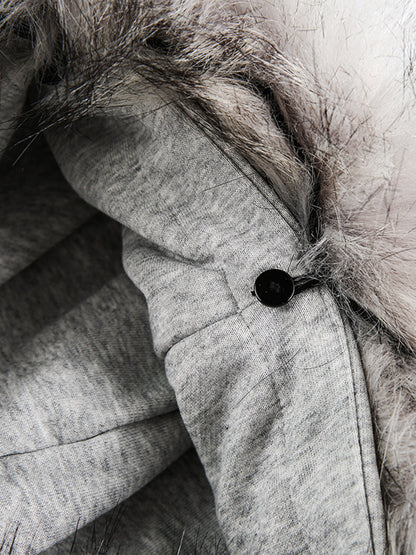 Thesupermade Detachable Fur Collar Half-zip Printed Hooded Cardigan Sweatshirt 