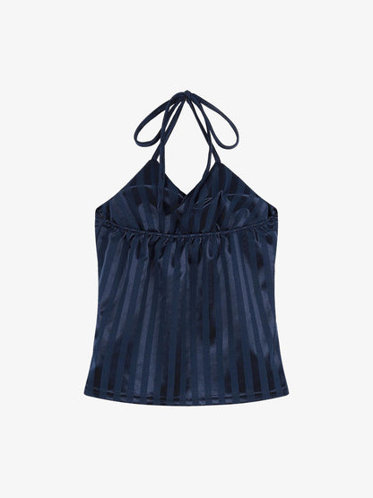 Striped Pattern Halter Jersey Cami Top
