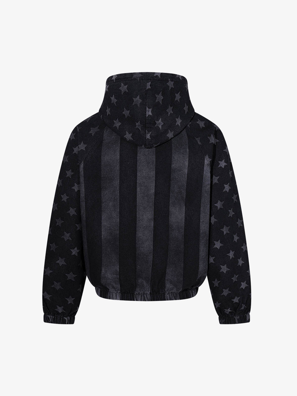 Distressed Star Print Denim Boxy Hoodie
