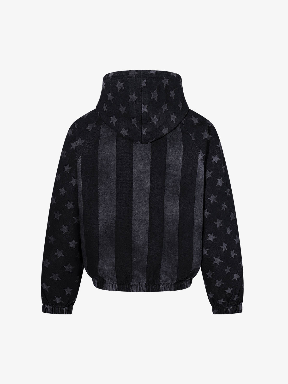 Distressed Star Print Denim Boxy Hoodie