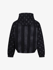 Distressed Star Print Denim Boxy Hoodie