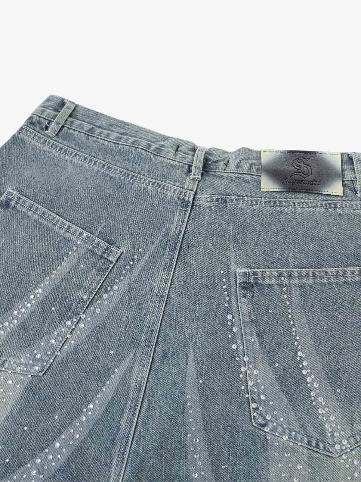 Rhinestone Wave Denim Bermuda Shorts