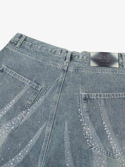 Rhinestone Wave Denim Bermuda Shorts