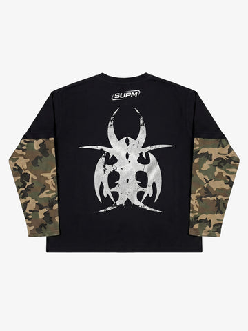 Thorn Print Camo Layered Waffle Long Sleeve Tee