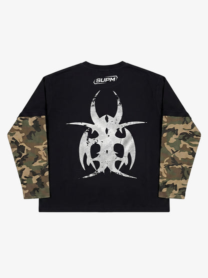 Thorn Print Camo Layered Waffle Long Sleeve Tee