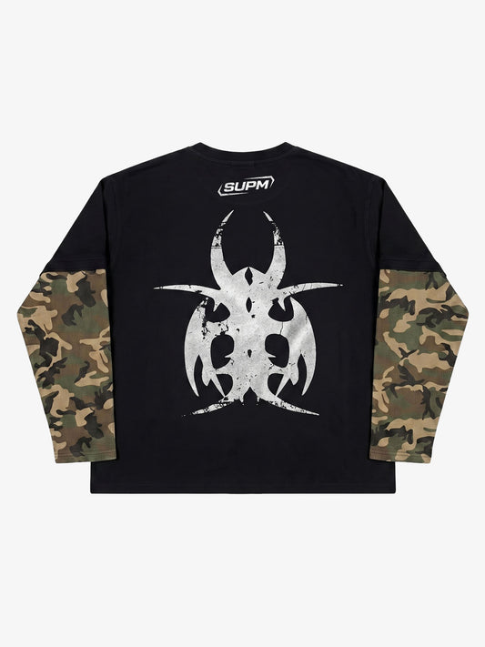 Thorn Print Camo Layered Waffle Long Sleeve Tee