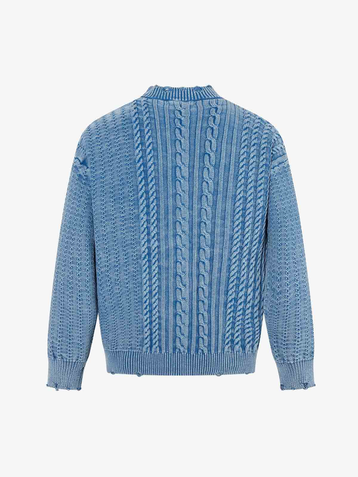 Cotton Blend Cable Knit Cardigan Sweater for Men - Classic Blue with Button Front and Ribbed Details 