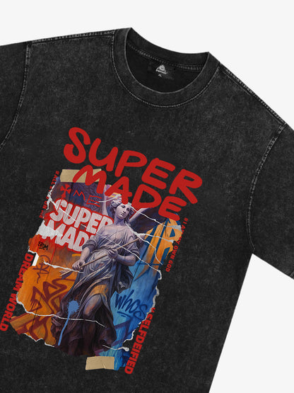 Cotton Blend SUPERMADE Sculpture Sraffiti Sticker Pattern T-Shirt 