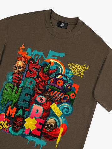 Trendy Multicolor Graffiti Skull Graphic T-Shirt 