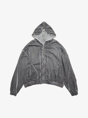 Thesupermade Heavy Washed Distressed Full Zip Hoodie - 2057 