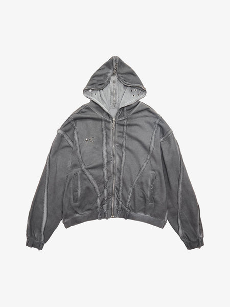 Heavyweight Washed Distressed Full Zip Hoodie | Thesupermade®