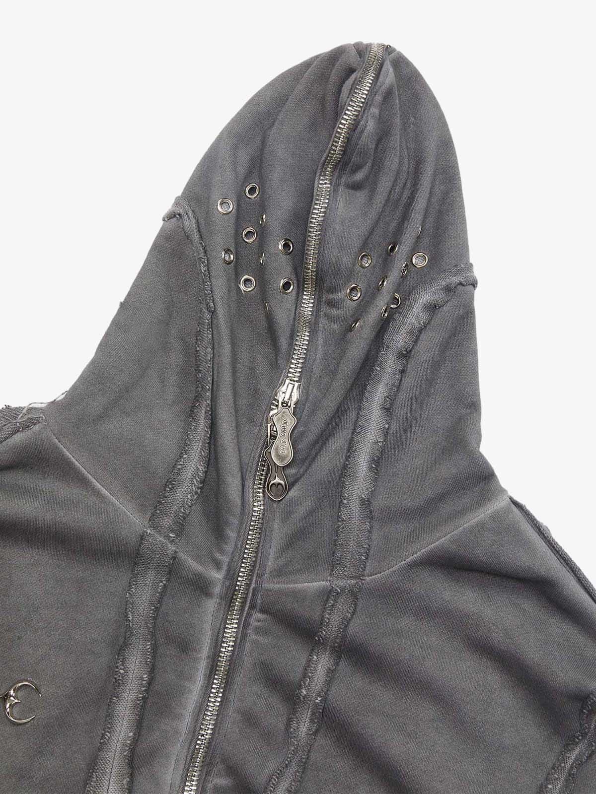 Thesupermade Heavy Washed Distressed Full Zip Hoodie - 2057 