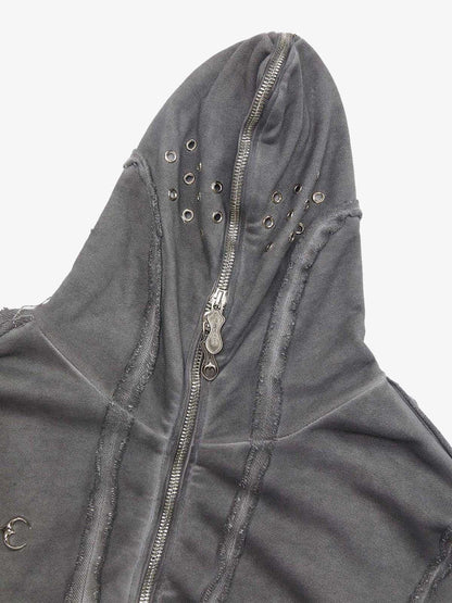 Thesupermade Heavy Washed Distressed Full Zip Hoodie - 2057 