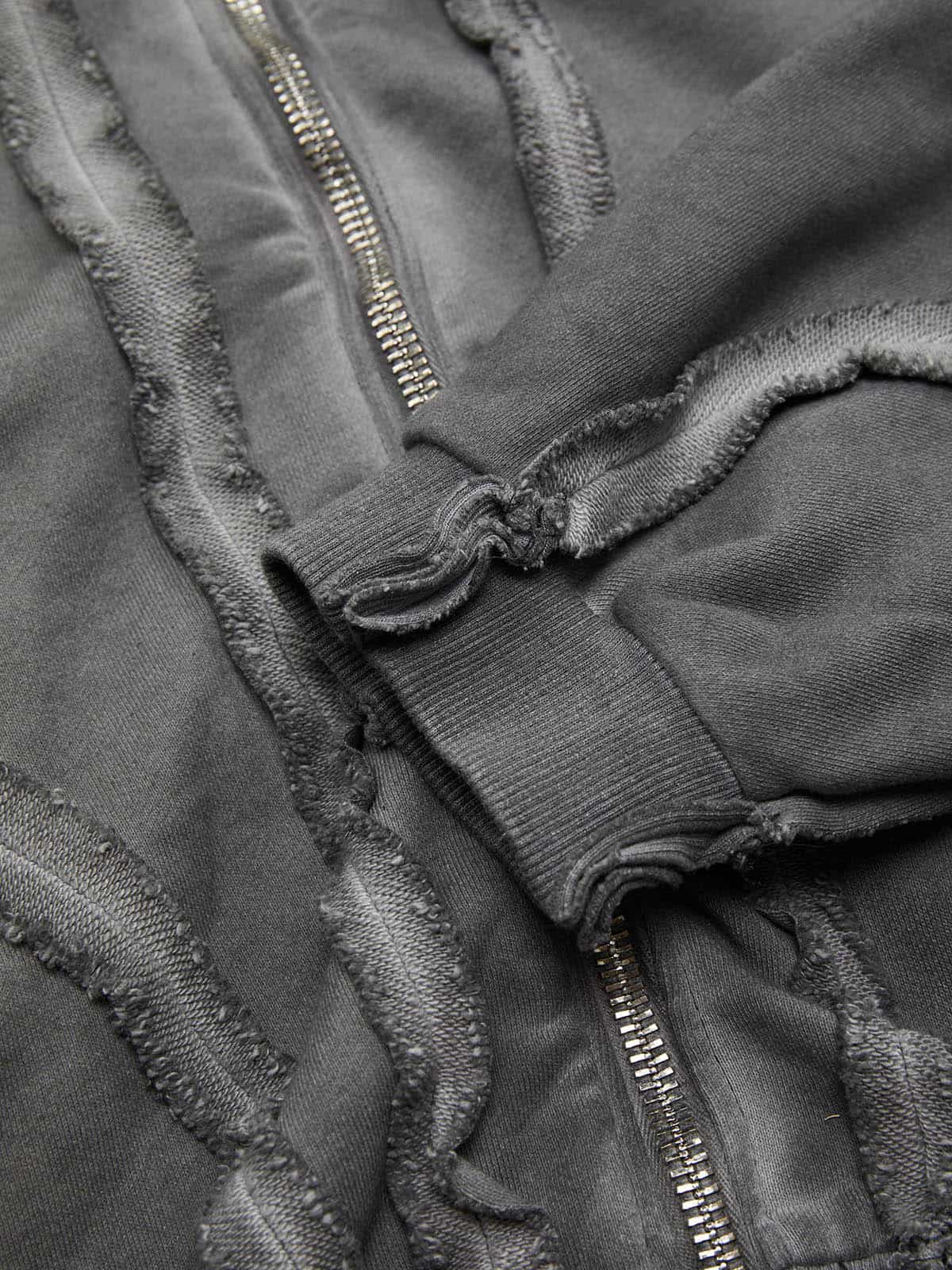 Thesupermade Heavy Washed Distressed Full Zip Hoodie - 2057 