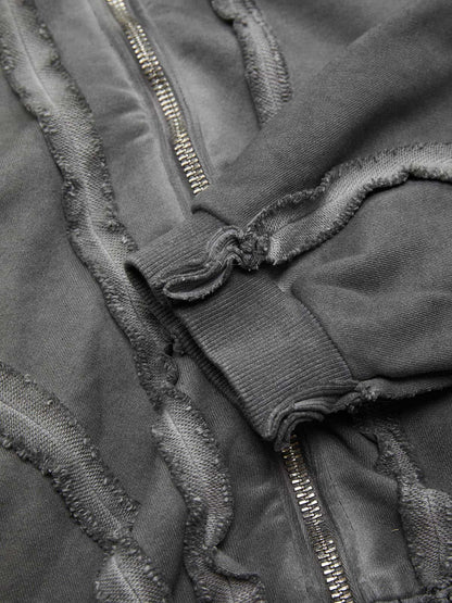 Thesupermade Heavy Washed Distressed Full Zip Hoodie - 2057 