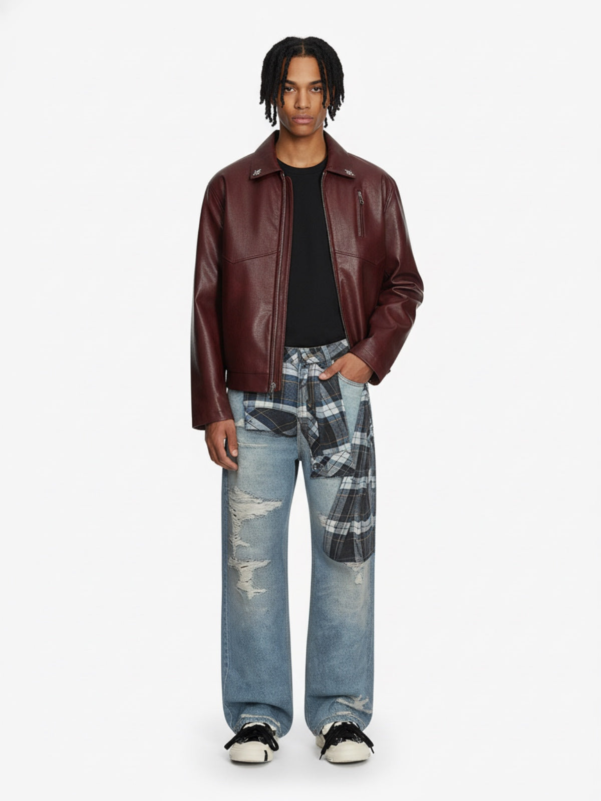 Street Plaid 3D Print Straight Leg Jeans 