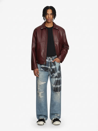 Street Plaid 3D Print Straight Leg Jeans 