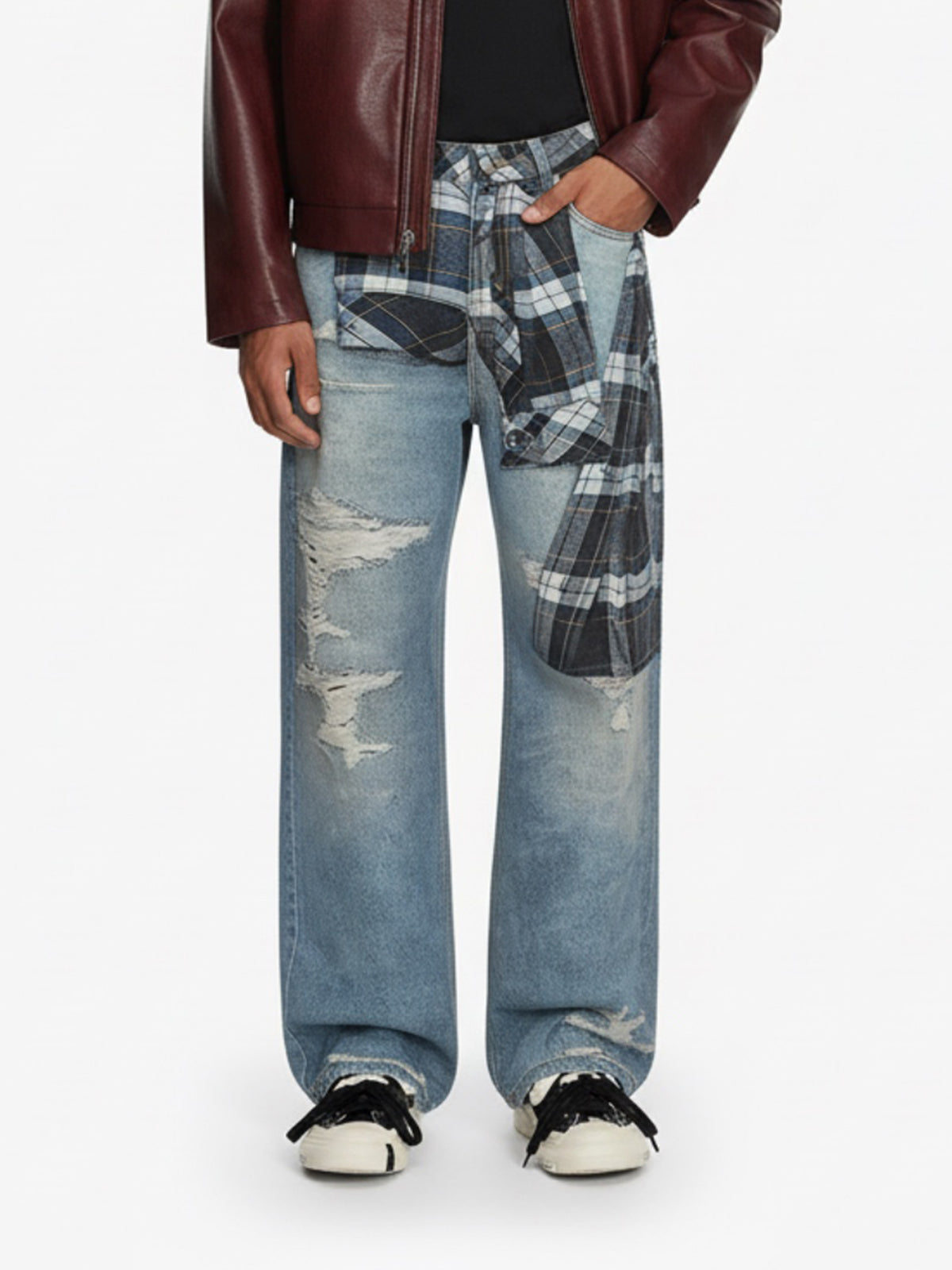 Street Plaid 3D Print Straight Leg Jeans 