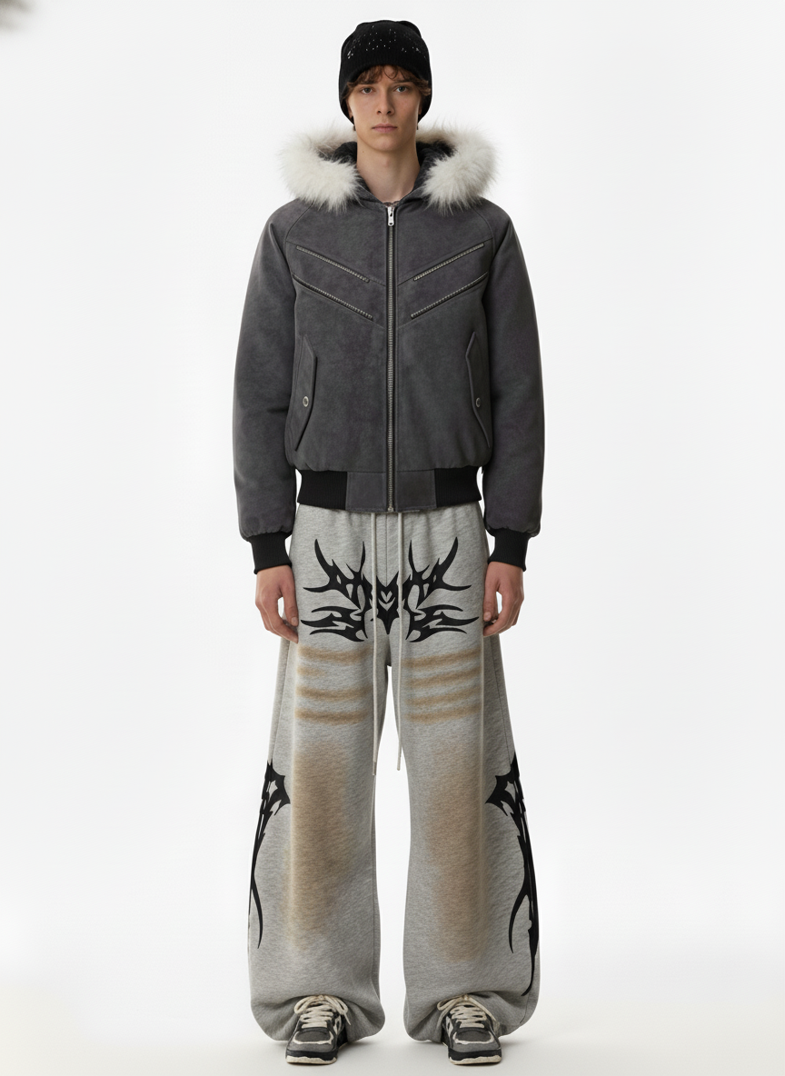 Faux Fur Trimmed Hood Suede Bomber Jacket 