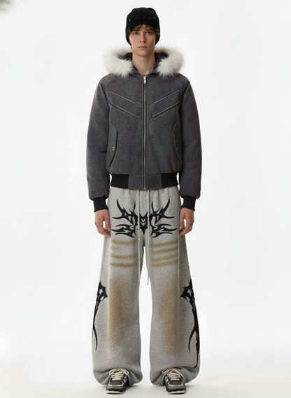 Faux Fur Trimmed Hood Suede Bomber Jacket 