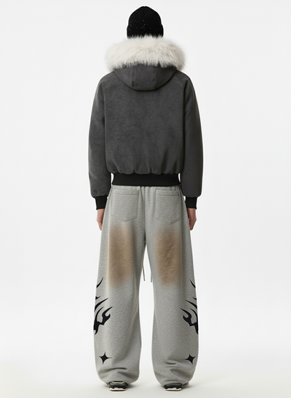 Faux Fur Trimmed Hood Suede Bomber Jacket 