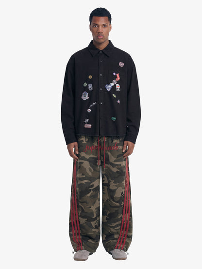 Retro Patchwork Embroidered Camouflage Barrel Pants - 2520 