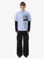 Vintage Illustration Striped Faux Two-Piece Shirt 