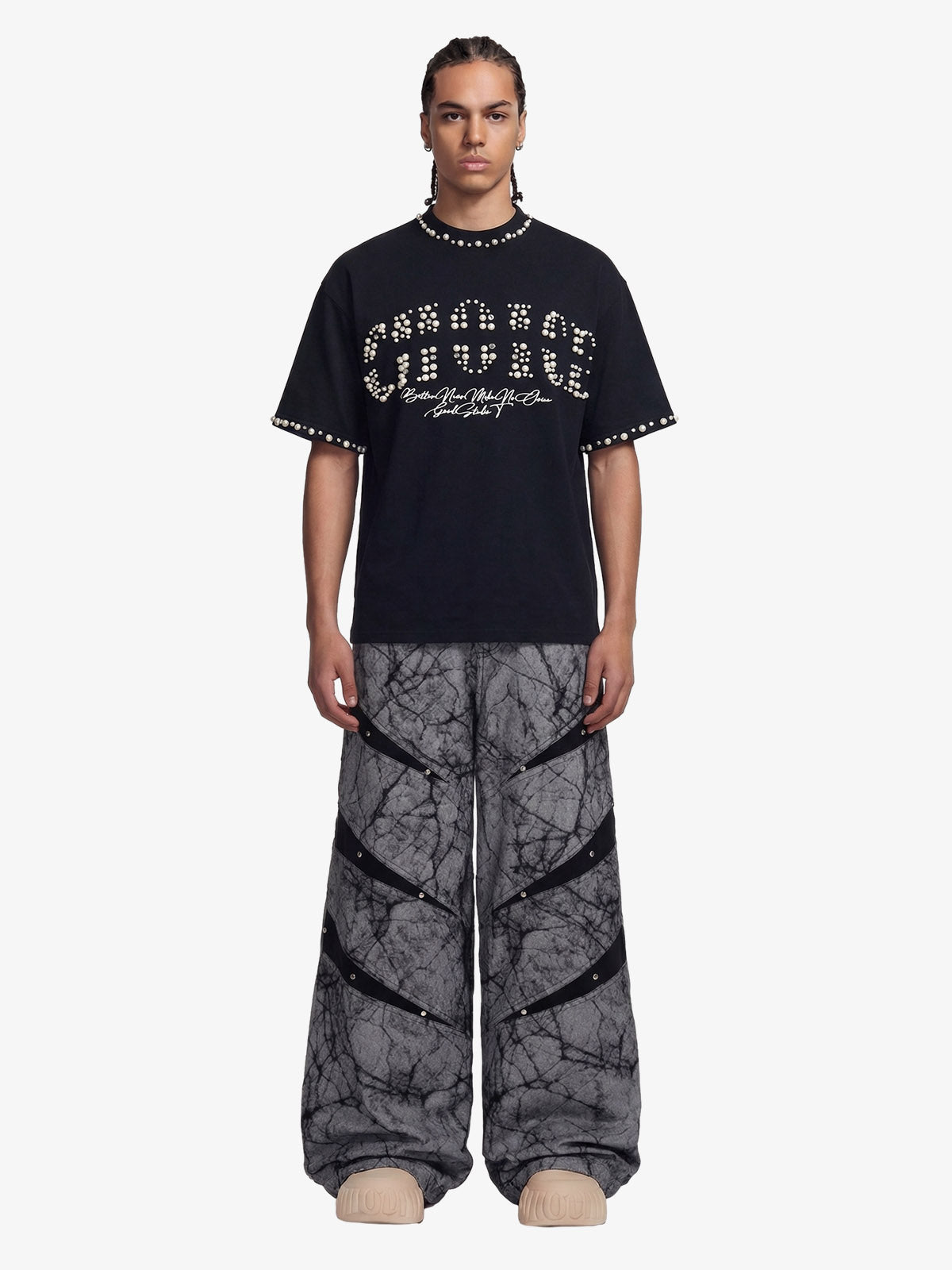 Elegant Pearl-Embellished Oversized T-Shirt 