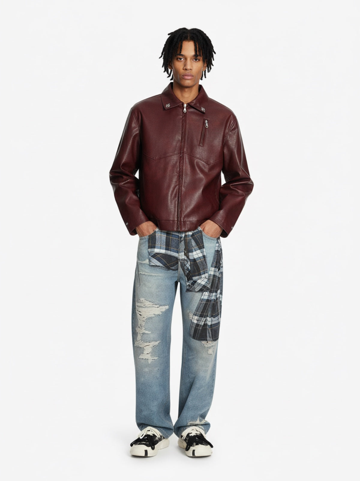 Street Plaid 3D Print Straight Leg Jeans 