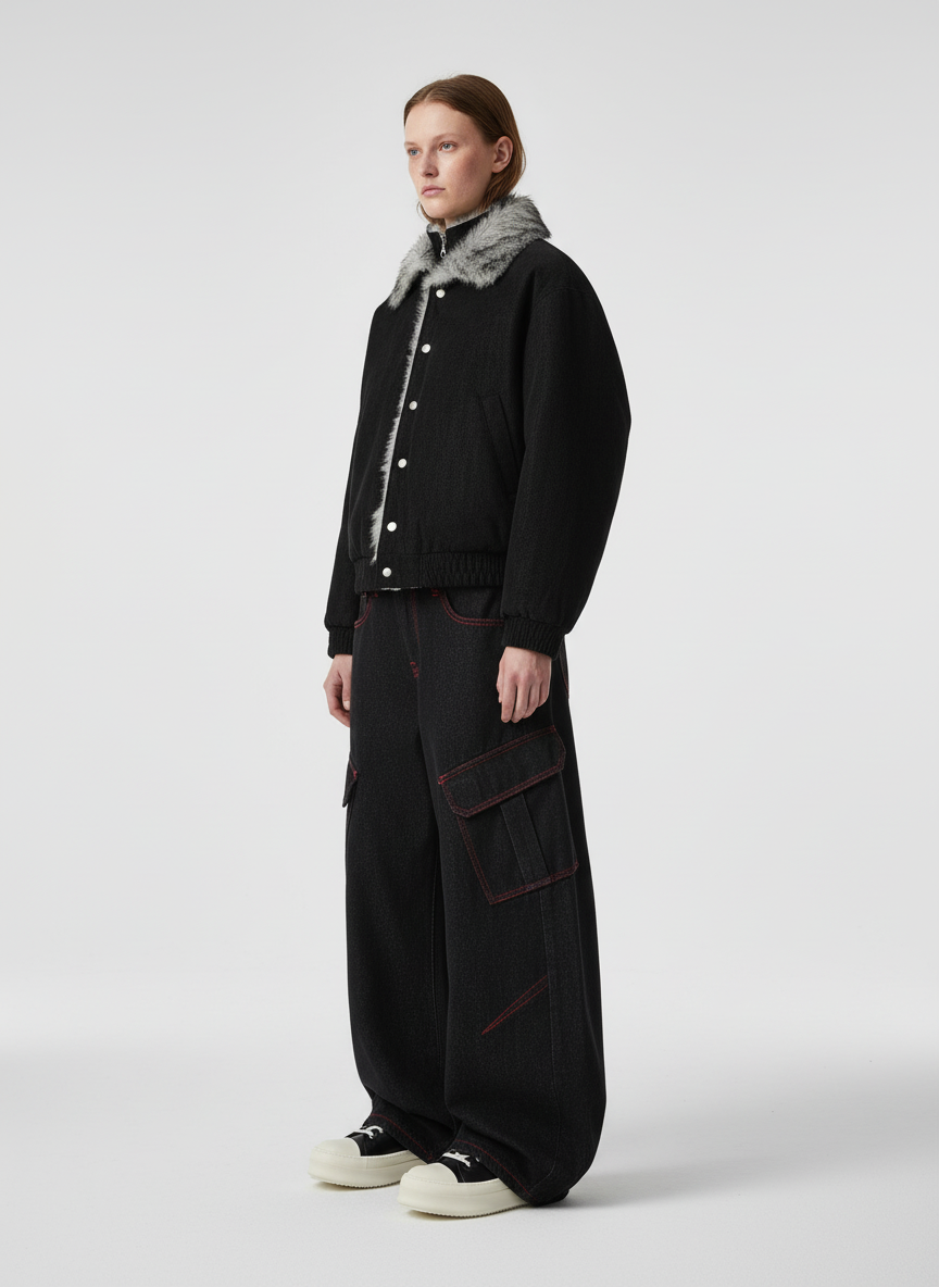 Retro Red Contrast Stitching Pocket Barrel Jeans 