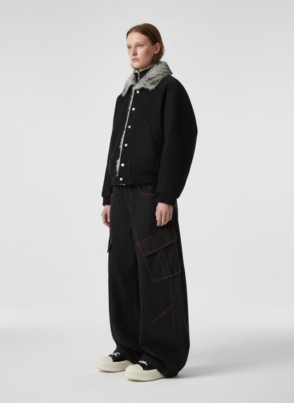 Retro Red Contrast Stitching Pocket Barrel Jeans 