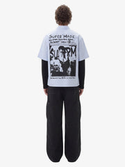 Vintage Illustration Striped Faux Two-Piece Shirt 
