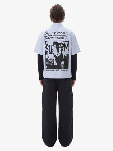 Vintage Illustration Striped Faux Two-Piece Shirt 