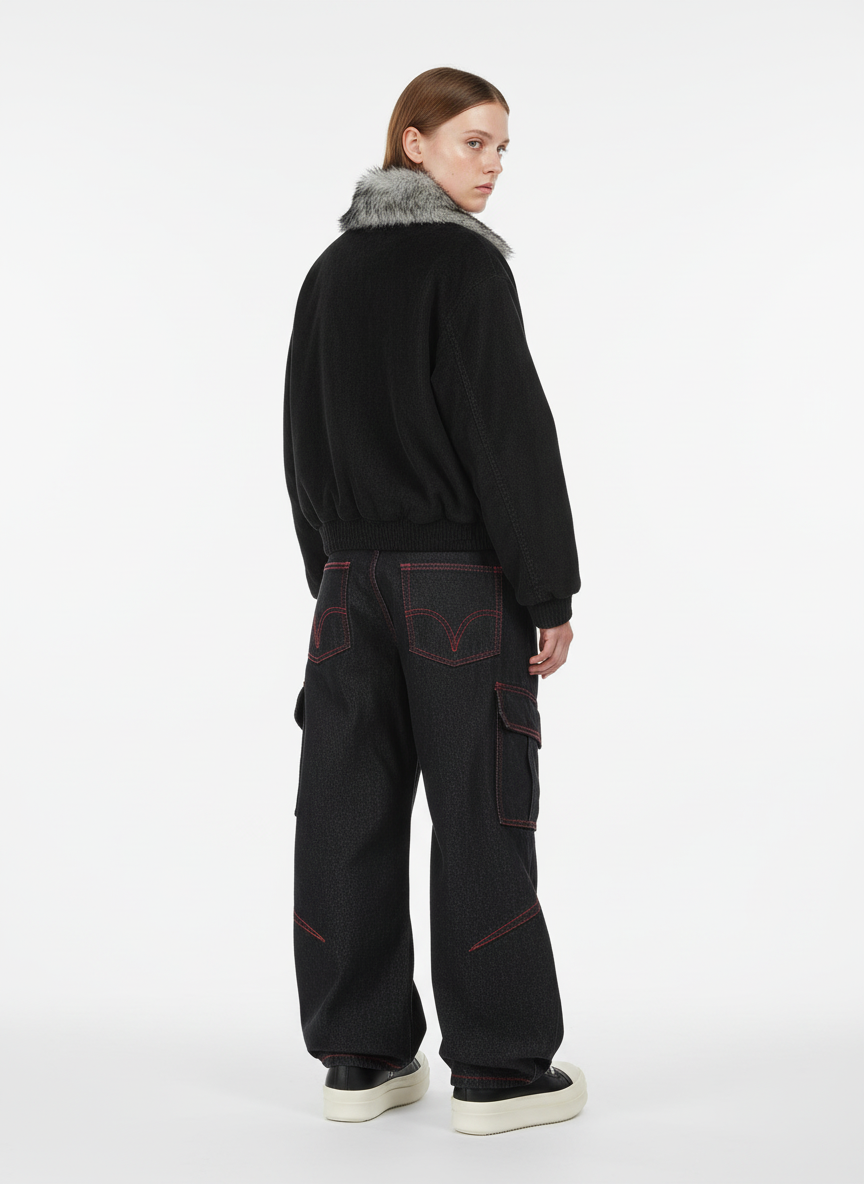 Retro Red Contrast Stitching Pocket Barrel Jeans 