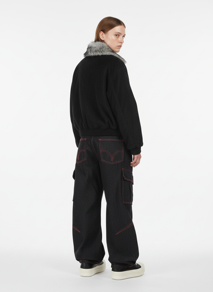 Retro Red Contrast Stitching Pocket Barrel Jeans 