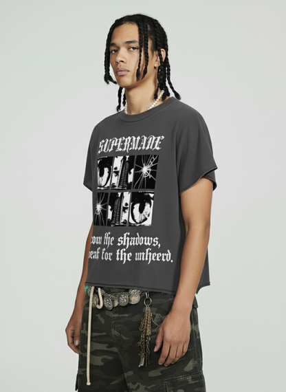 Gothic Text Graphic Cut-Off Sleeveless T-Shirt 