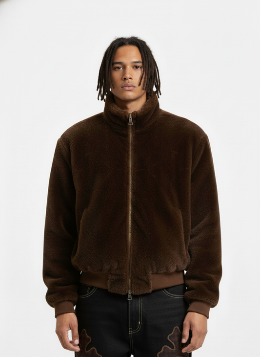 Retro Plush Fleece Stand-Collar Zip-Up Jacket 