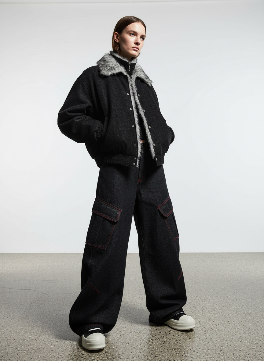 Vintage Dual-layer Collar Fleece-lined Zipper Jacket 