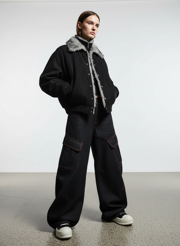 Vintage Dual-layer Collar Fleece-lined Zipper Jacket 